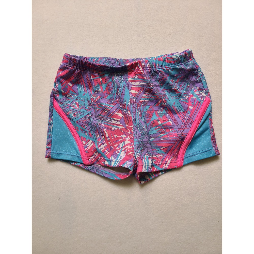 Freestyle by Danskin 4/5 Athletic Shorts Geometric Abstract Purple Blue Pink